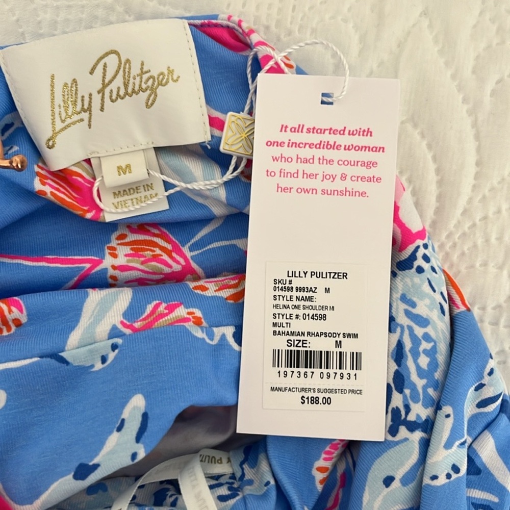 Lilly Pulitzer Helina One Shoulder Midi Blue Dress in Bahamian Rhapsody Swim, M. - Picture 11 of 14